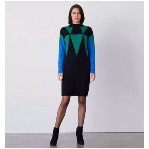 Etcetera Womens  Green Geometric Sweater Dress size large cotton blend - Picture 3 of 13